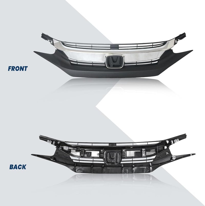 Kspeed Front Bumper Grille for 2016 2017 2018 Honda Civic, Black with Chrome Molding Front Upper Hood Grill Replacement Part - Image 2